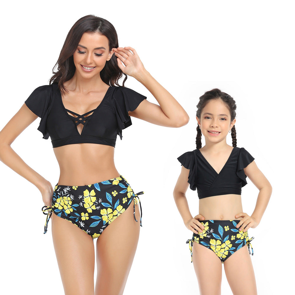 Mom and Daughter Floral Print Ruffle Bikini Matching Swimsuit