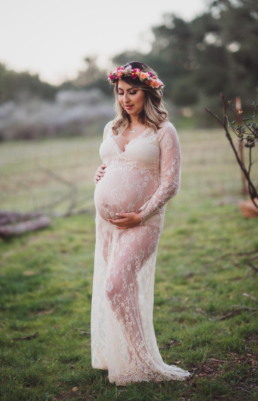 Maternity Deep V-neck Lace Dress for Photoshoot