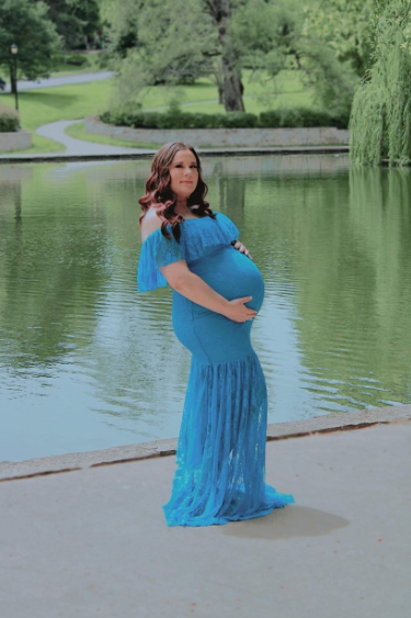 Maternity Gown Ruffle Sleeve Off Shoulder Fishtail Lace Dress for Photoshoot