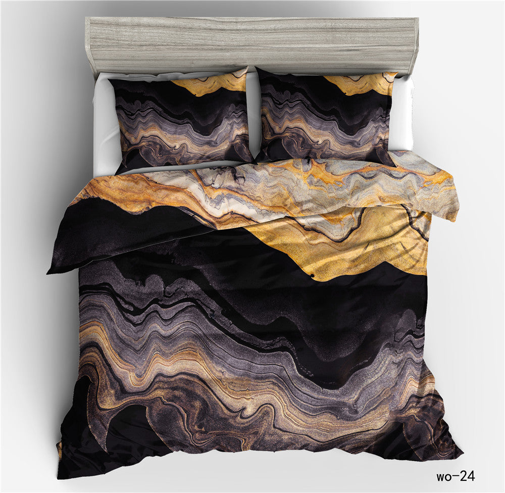 Marble Moire Quilt Cover Pillowcase Three-Piece Set