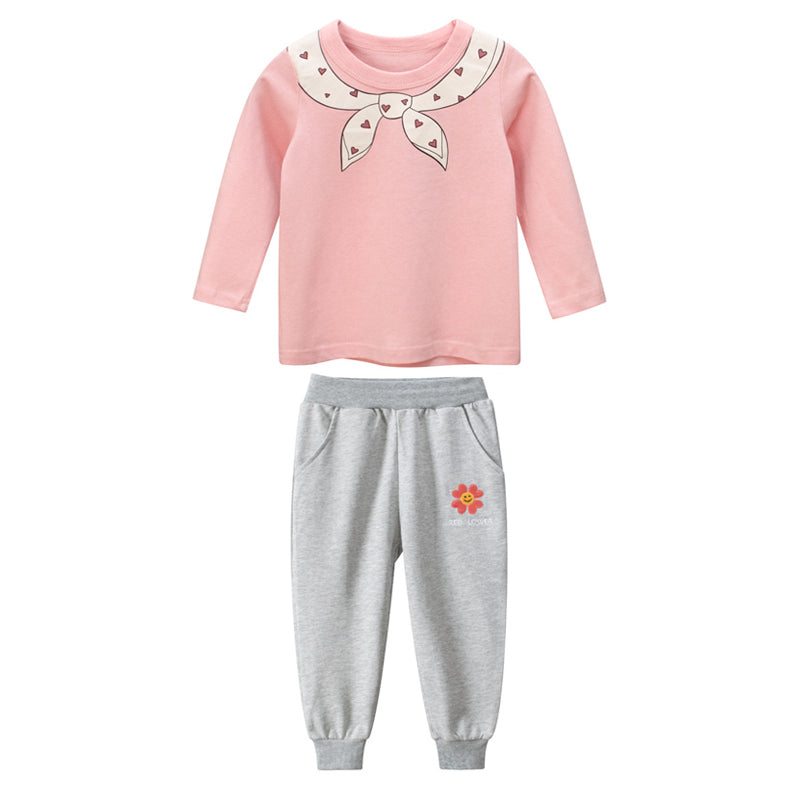 Toddler Girls Bowknot Print Tee and Sweatants