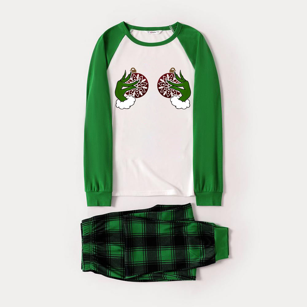 Christmas Cute Cartoon Print Casual Long Sleeve Sweatshirts Green Tops Family Matching Raglan Long-sleeve Pajamas Sets