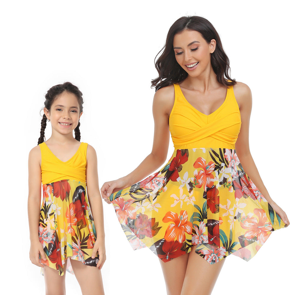 Mom and Daughter Floral Print Swim Dress