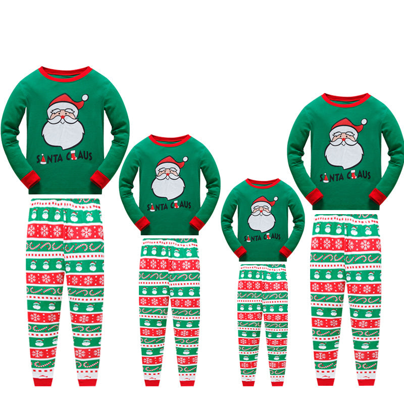 Santa Claus Print Christmas Green Family Pajamas Set