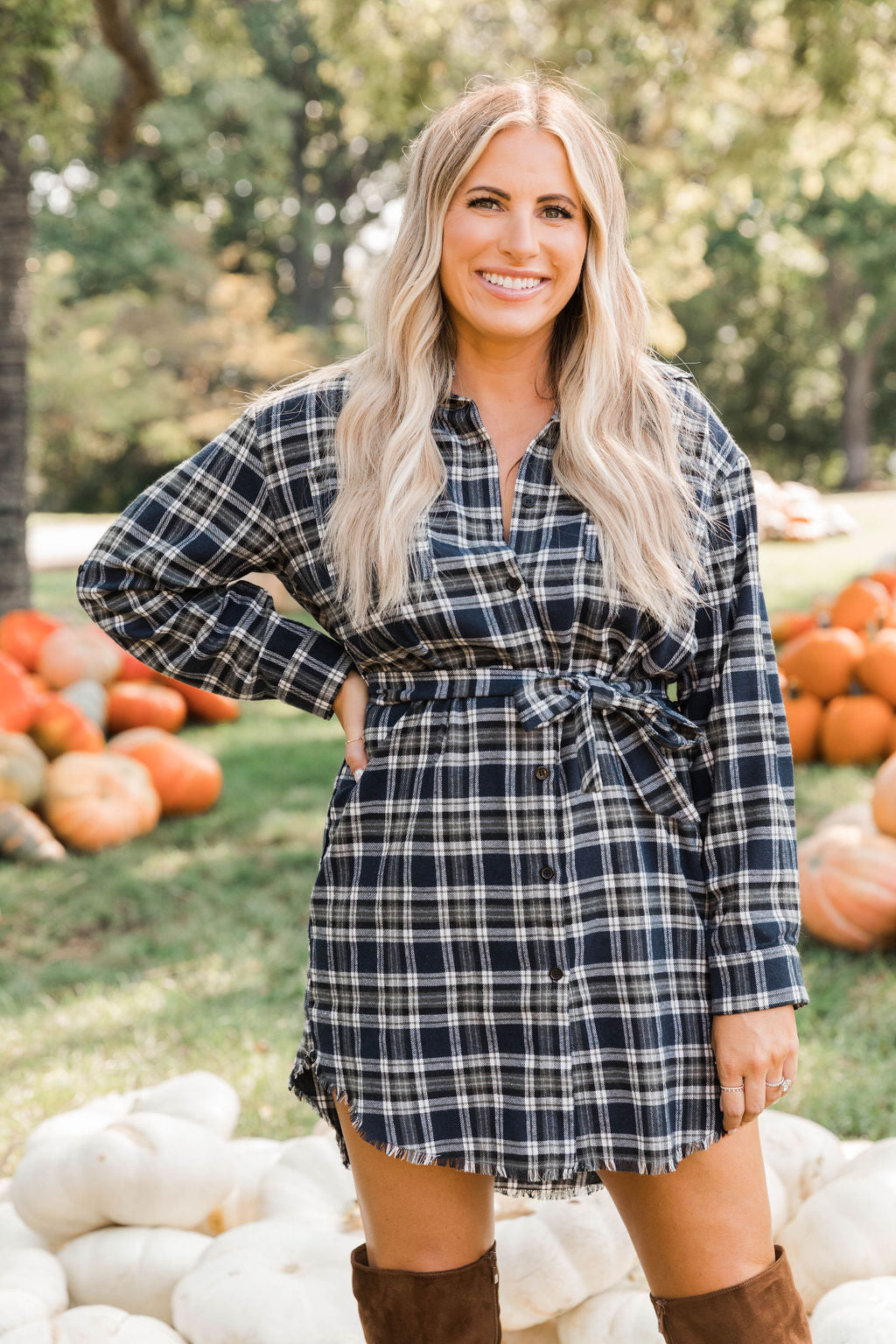 Family Matching Outfit Belted Long Sleeve Shirt Dress and Shirts Sets
