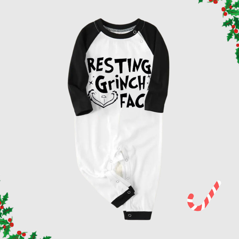 Christmas Cute Cartoon Face and Letter Print Casual Long Sleeve Sweatshirts Black Contrast Top and Black and Gren Plaid Pants Family Matching Pajamas Sets