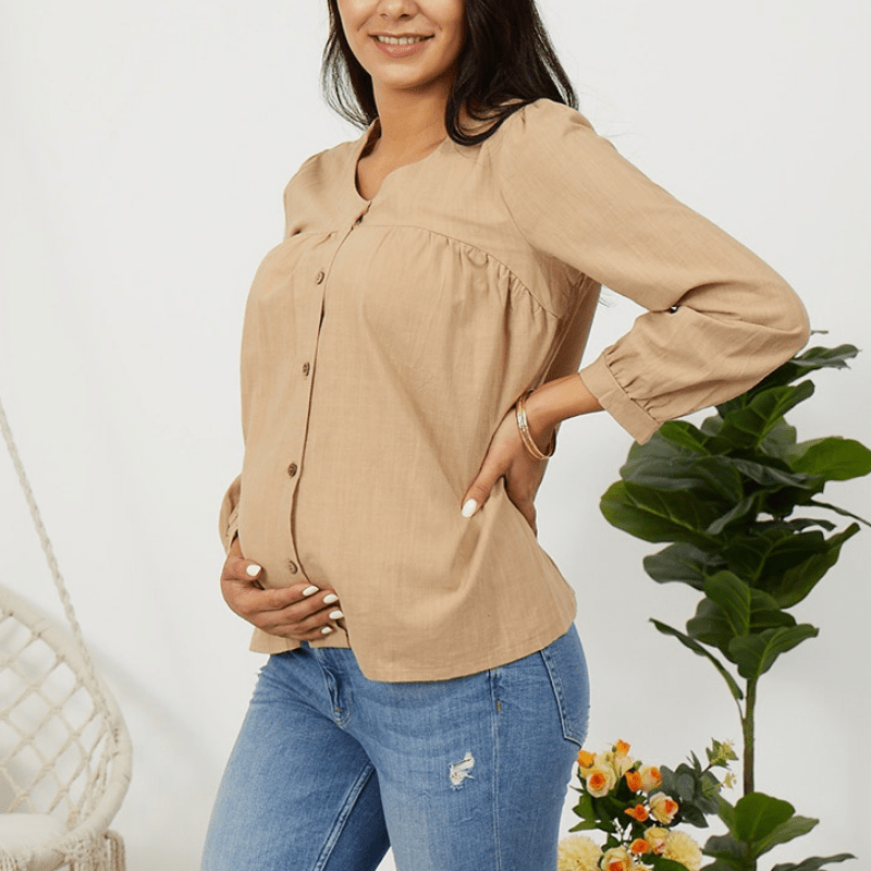 Casual Solid Long-sleeve Maternity Blouse