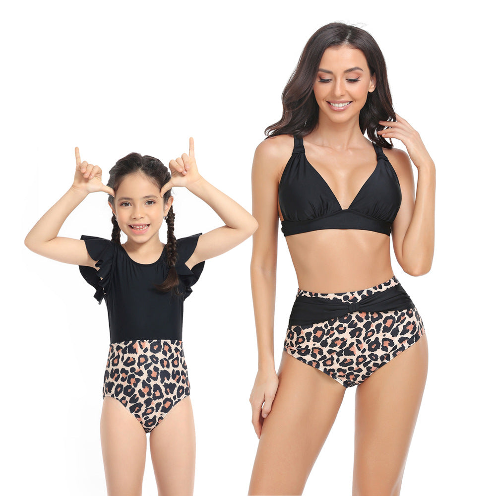Mom and Daughter Leopard Ruffle Bikini Swimsuit