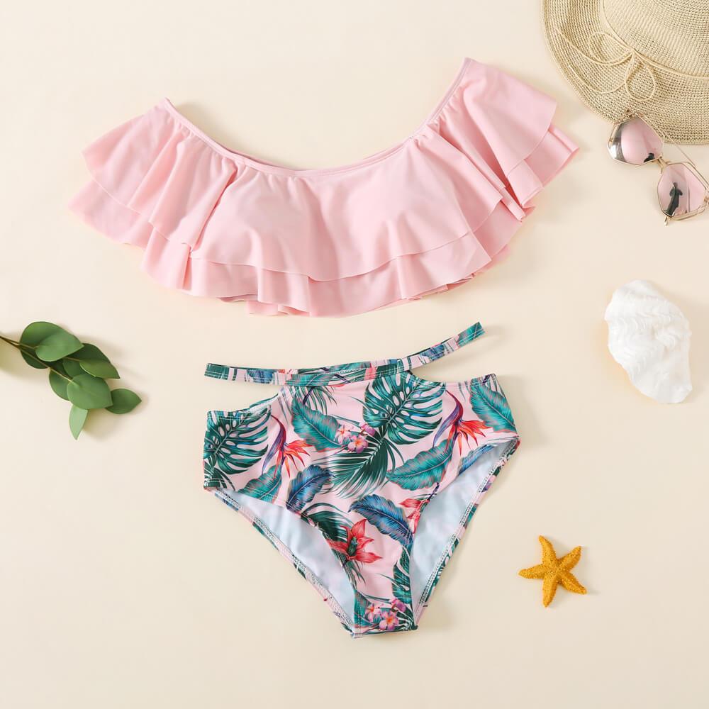 Summer Flounce Plant Print Matching Family Swimsuits