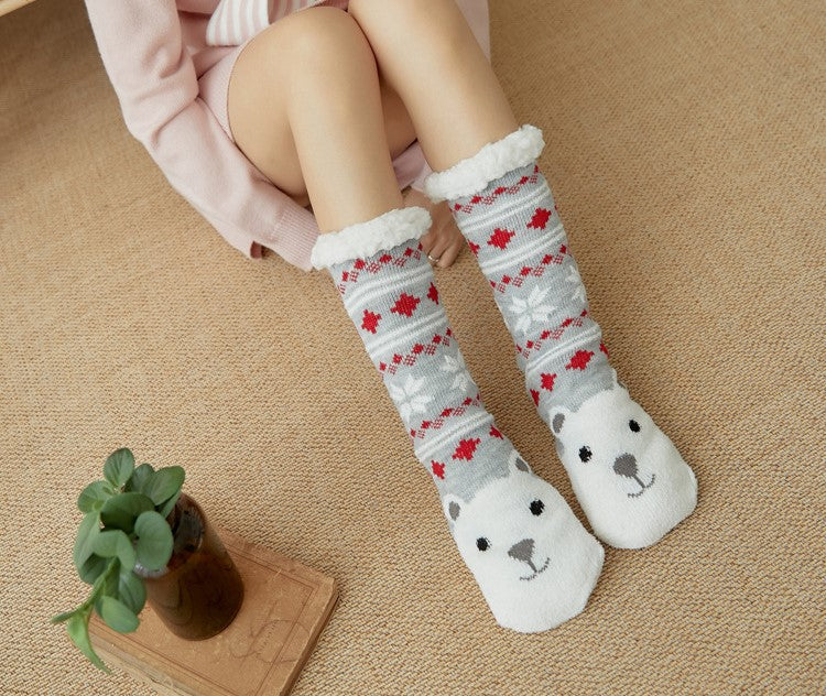 Christmas Floor Socks Adult Plus Fleece Home Sleeping Socks Carpet Sock Leg Cover Non-Slip