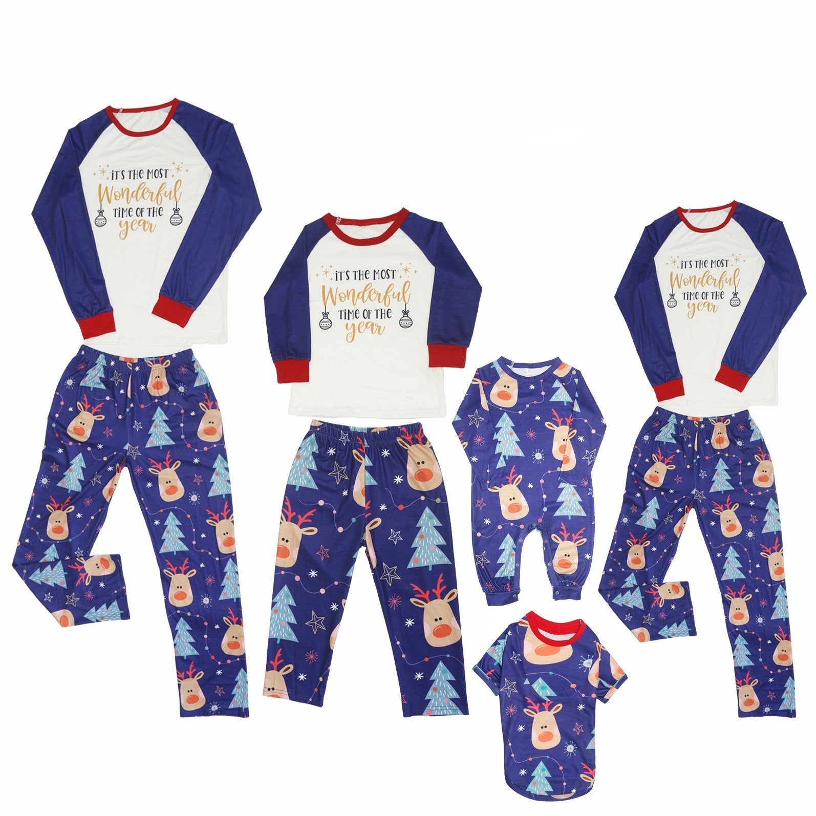Christmas Letter Print Contrast top and Cute Deer Print Pants Family Matching Pajamas Set Including Dog