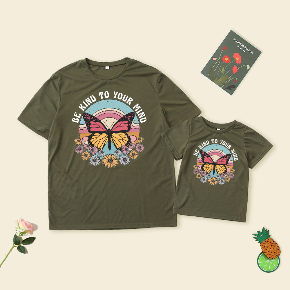 Mommy and Me Shirts Short Sleeve Butterfly Print T-Shirt