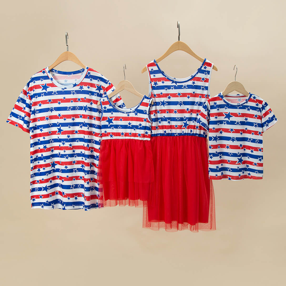 Star and Stripe Print Summer Family Matching Sets