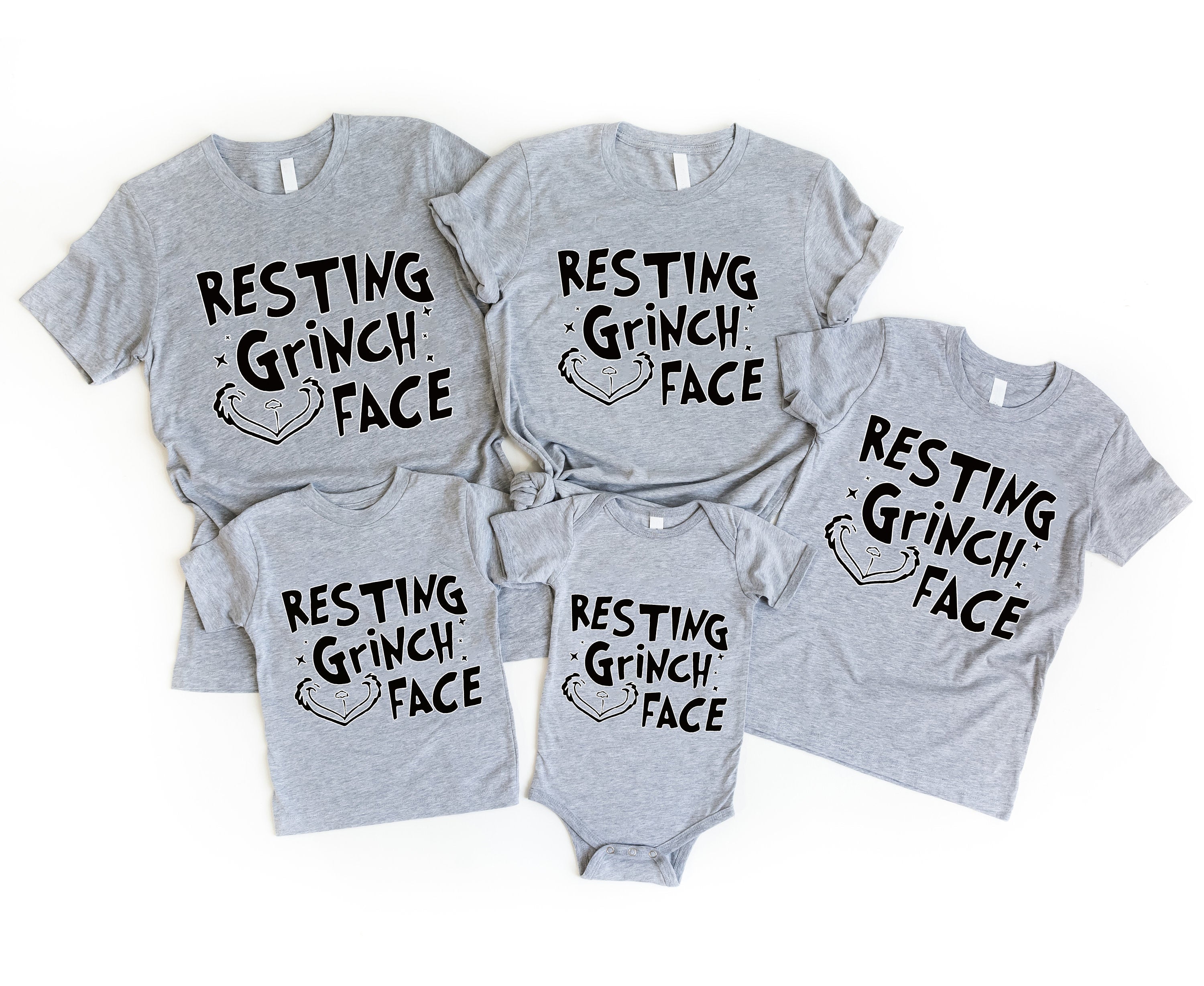 'Resting Face' Black Letter Pattern Family Christmas Matching Pajamas Tops Cute Gray Short Sleeve T-shirts With Dog Bandana