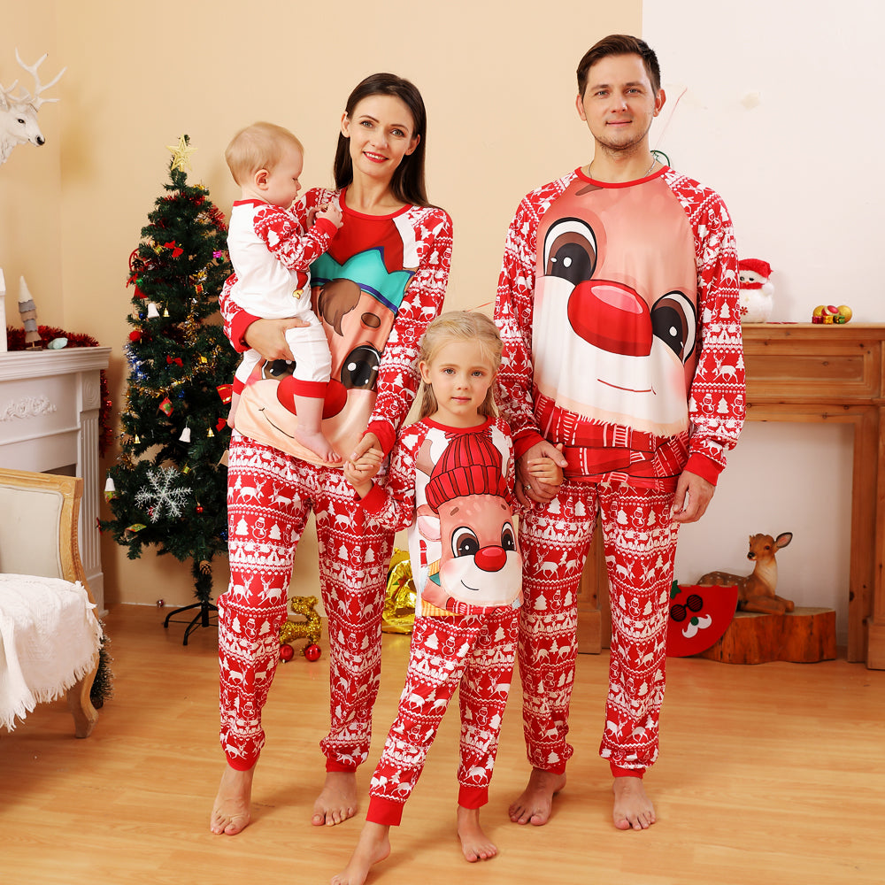 2023 Christmas Family Pajamas Christmas Cartoon Print Red Pajamas Set
