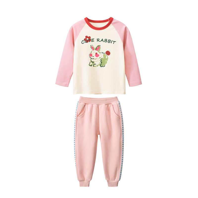 Toddler Girls Round Neck 100% Cotton Long Sleeve Tee and Sweatpants
