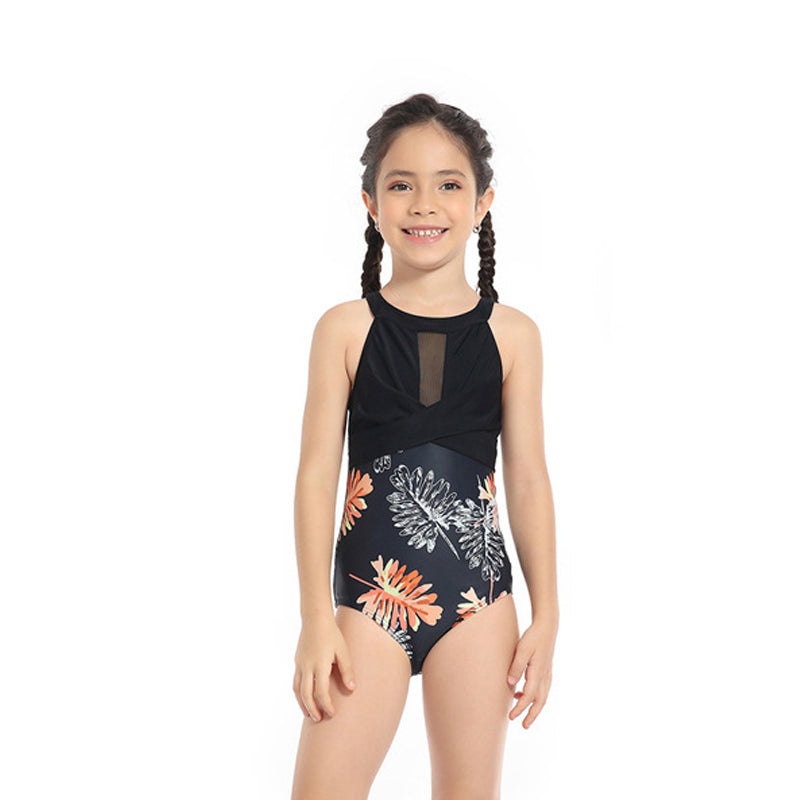 Mom and Daughter Tropical Print One Piece Swimsuit