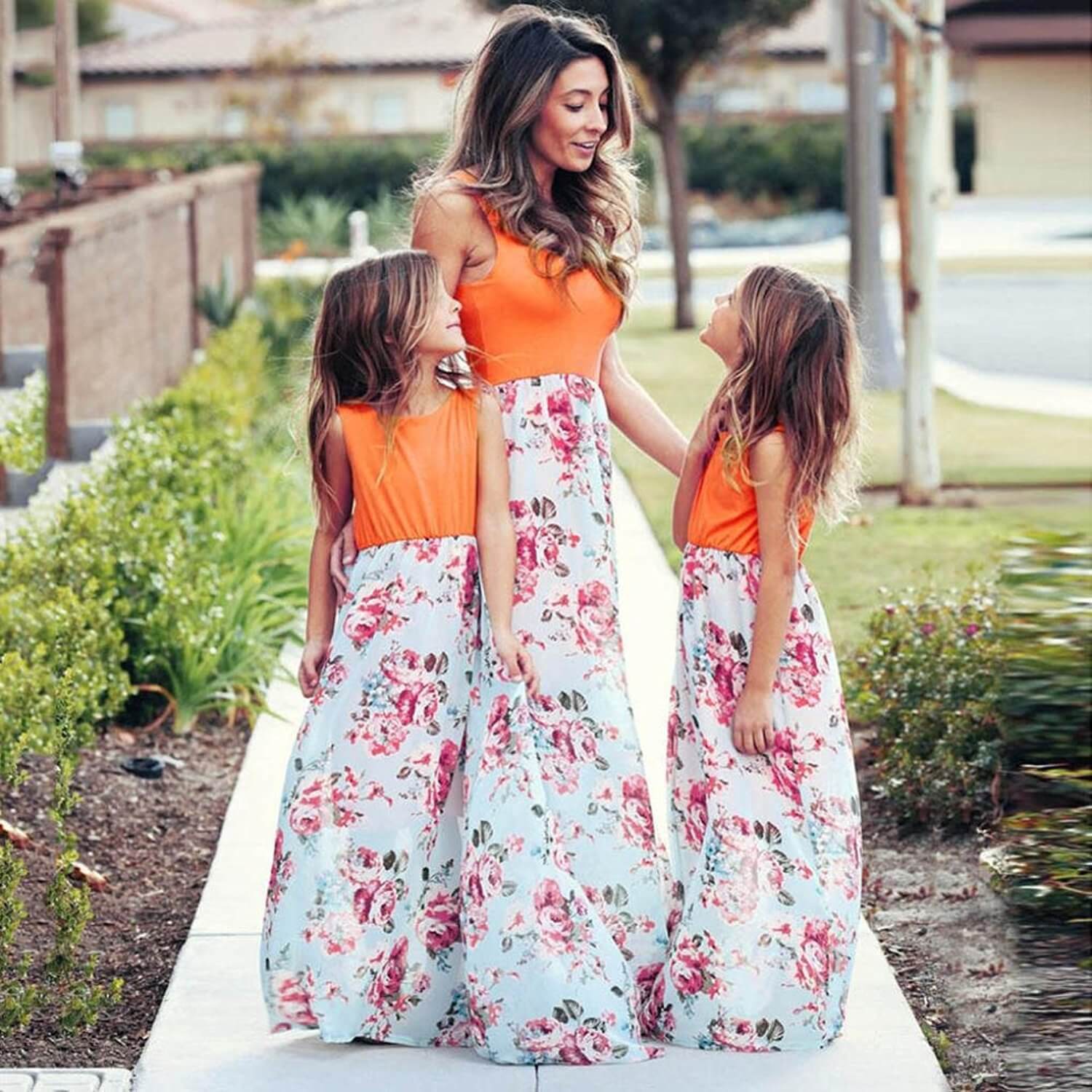 Mom Girl Botanical Prints Floor Length Matching Dress (2542411087956)
