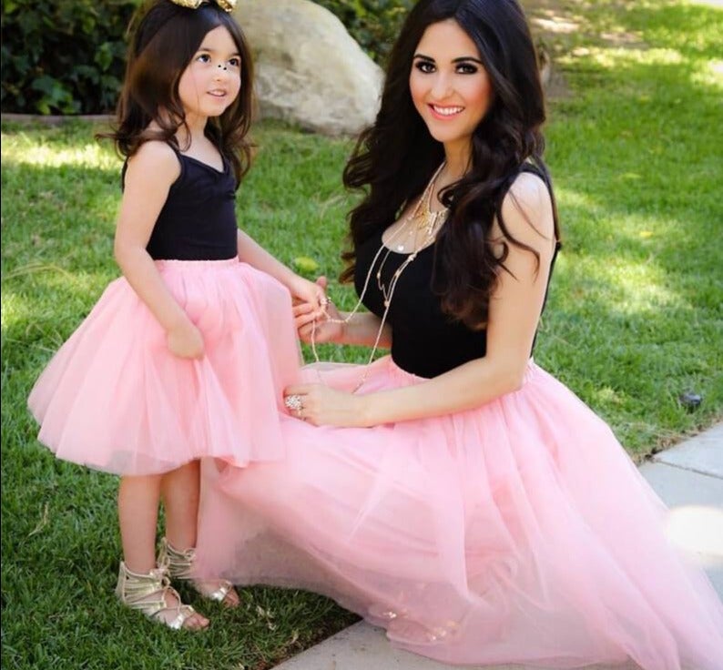 Pink Patchwork Mesh Princess Dress Mother and daughter (3523906338900)