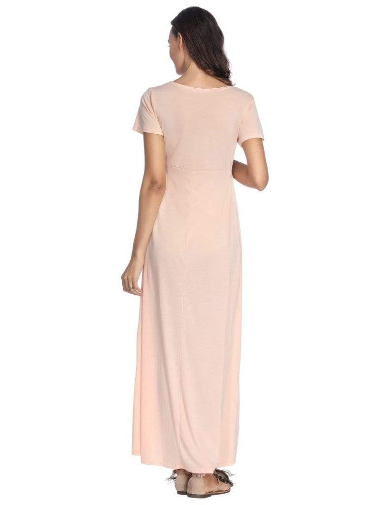 Trendy Solid V Neck Short-sleeve Maternity Maxi Dress