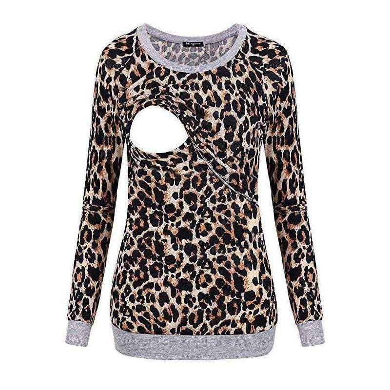 Sassy Leopard Print Long-sleeve Nursing Top