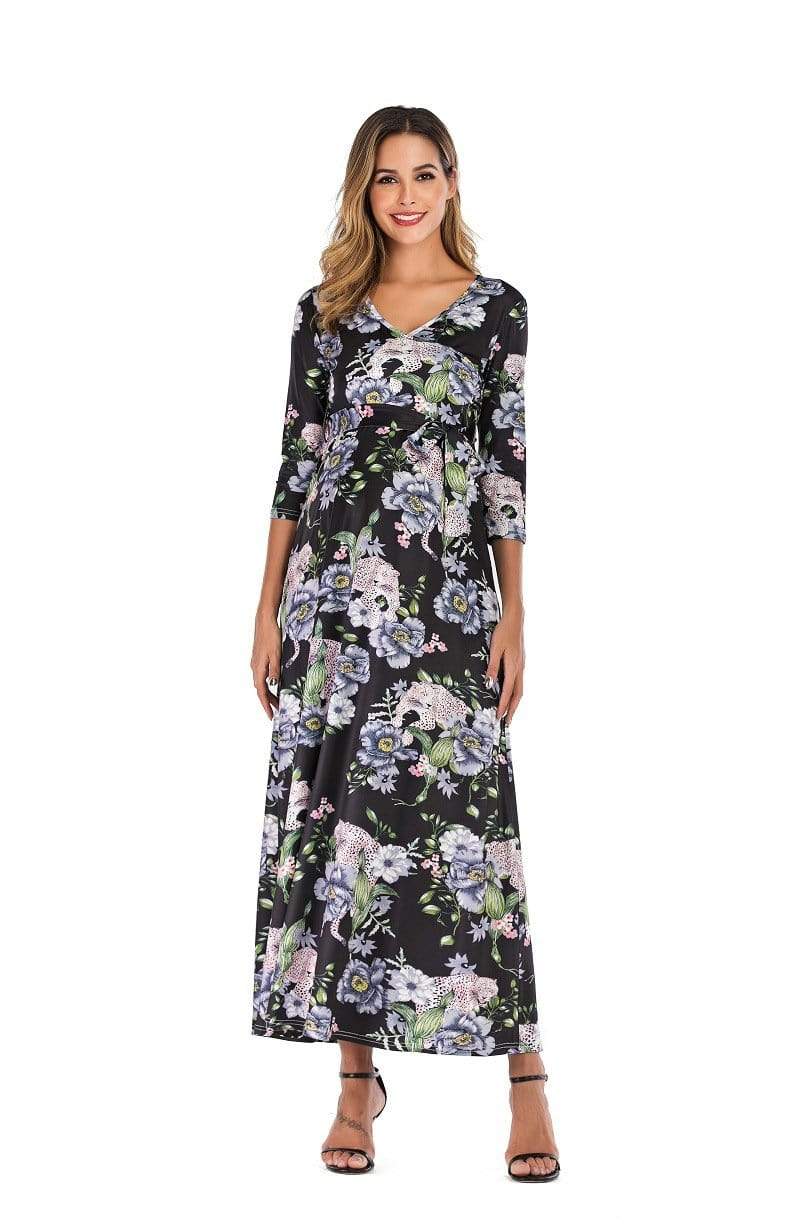 Maternity casual long-sleeved floral dress