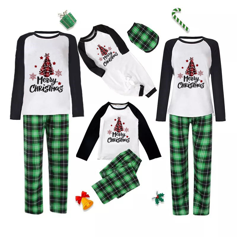 Christmas Tree Print Green Plaid Christmas Family Pajama Set