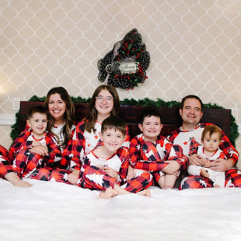 Merry Christmas Letter Raglan Long-Sleeve Top with Plaid Pants Family Matching Pajamas