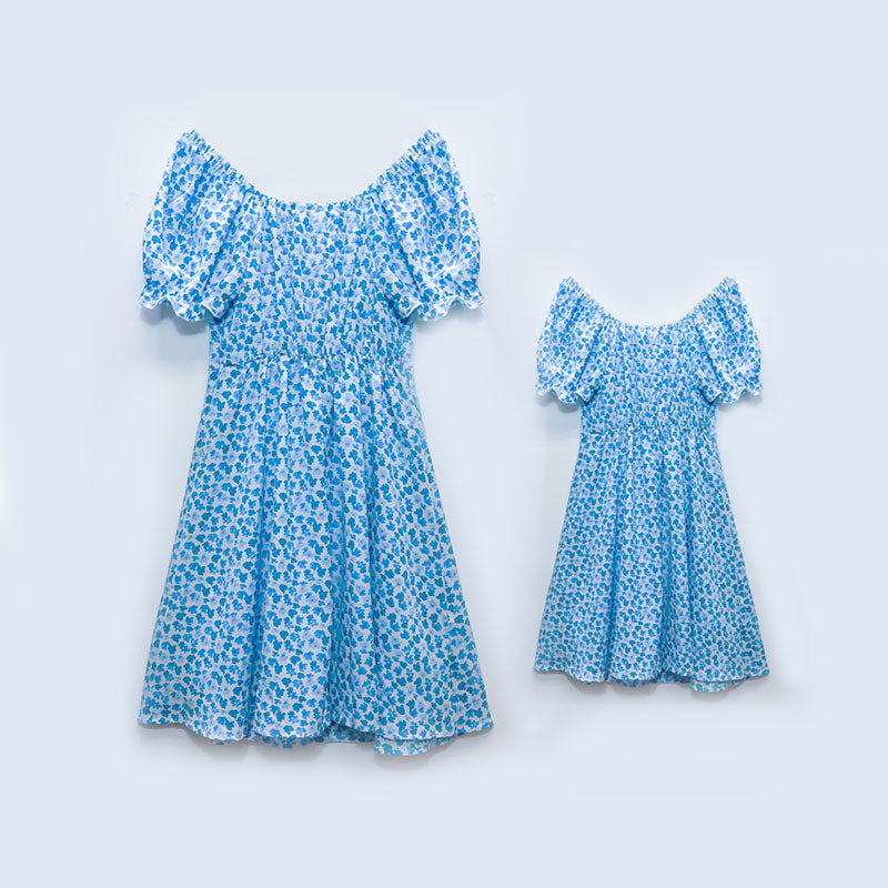 Mom and Daughter Allover Floral Knot Dress