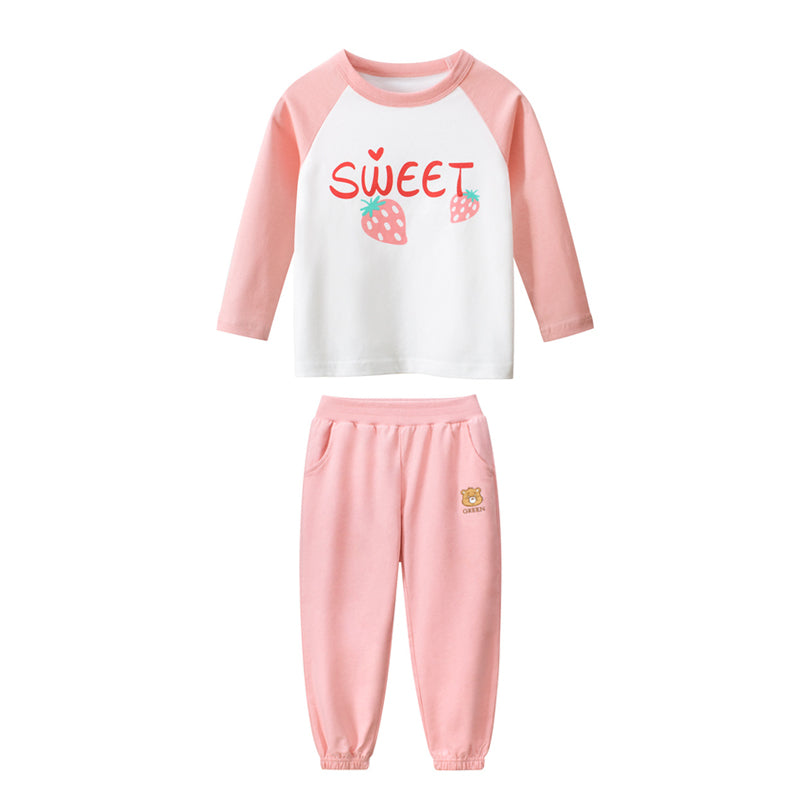 Toddler Girls Letter and Strawberry Graphic Print 100% Cotton Tee and Sweatpants
