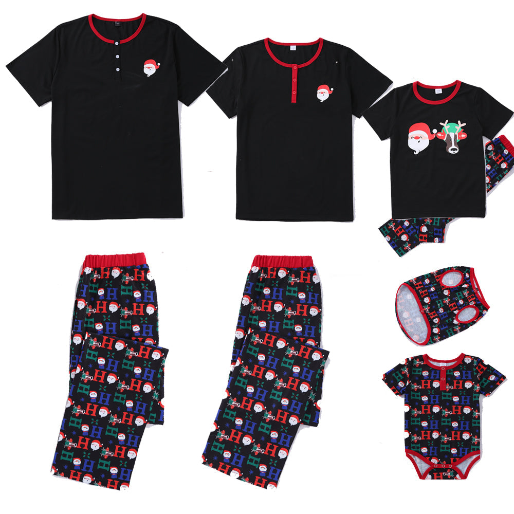 2023 Christmas Family Pajamas Christmas Santa Prints Short Sleeve Christmas Black Pajamas Set