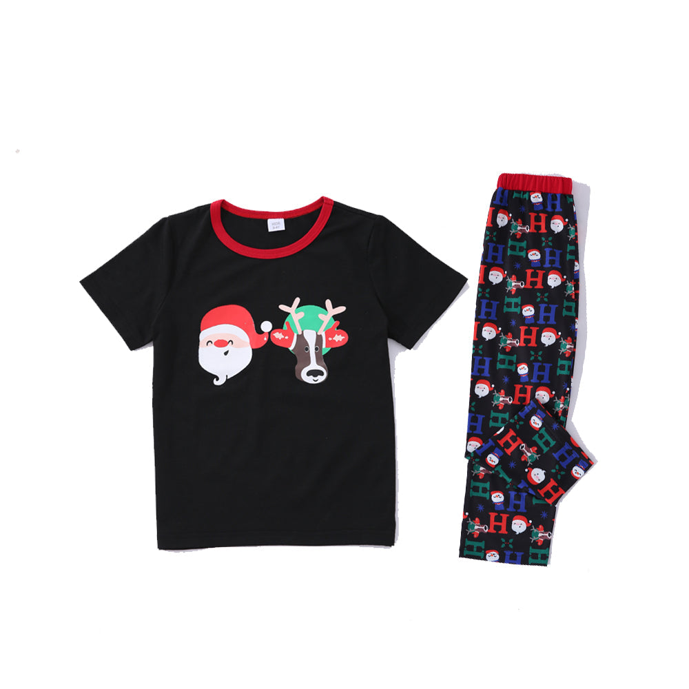 2023 Christmas Family Pajamas Christmas Santa Prints Short Sleeve Christmas Black Pajamas Set