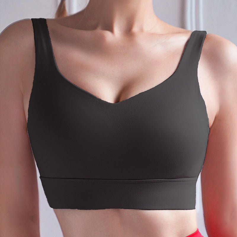 Women Solid Color Fixed Cup Sports Bras Yoga Fitness Tops With Back Buckle C072