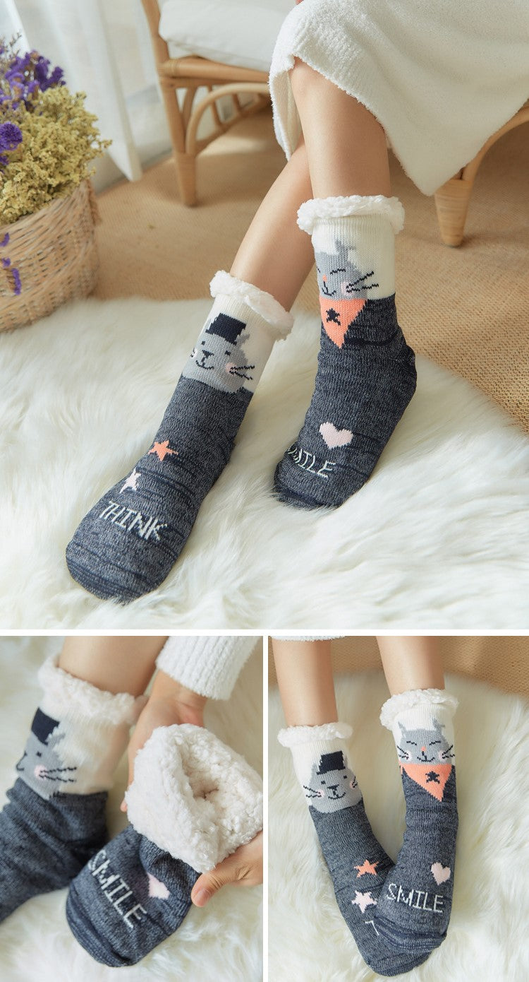 Christmas Floor Socks Adult Plus Fleece Home Sleeping Socks Carpet Sock Leg Cover Non-Slip