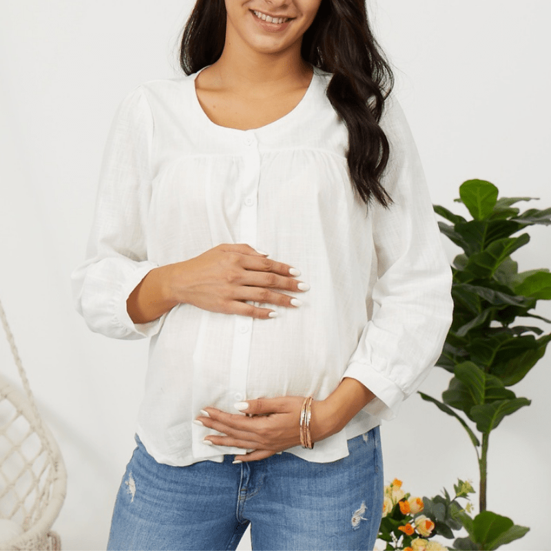 Casual Solid Long-sleeve Maternity Blouse