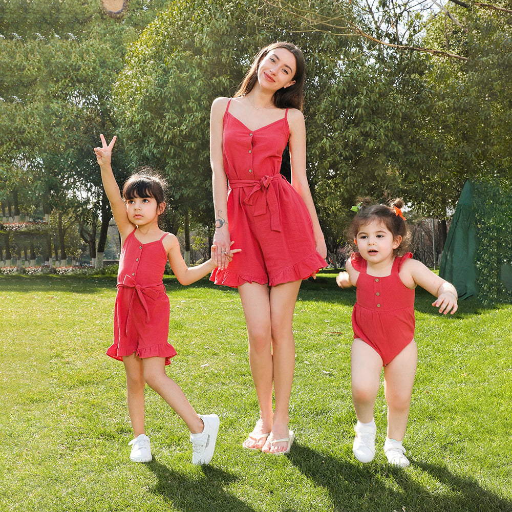 Mom and Me Spaghetti Strap Button Up Jumpsuit