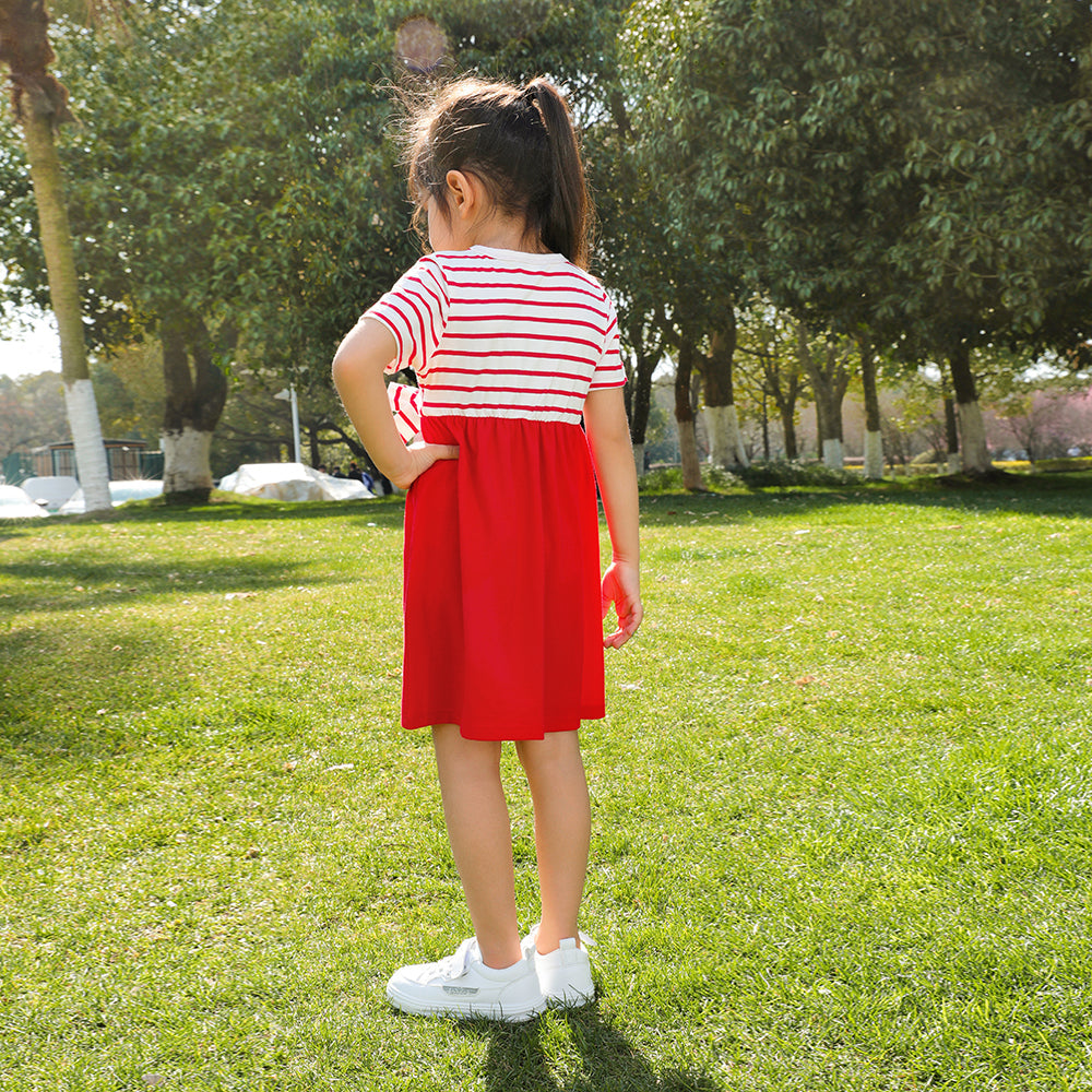 Family Matching Red Striped Maxi Dresses and Short-sleeve T-shirts Sets
