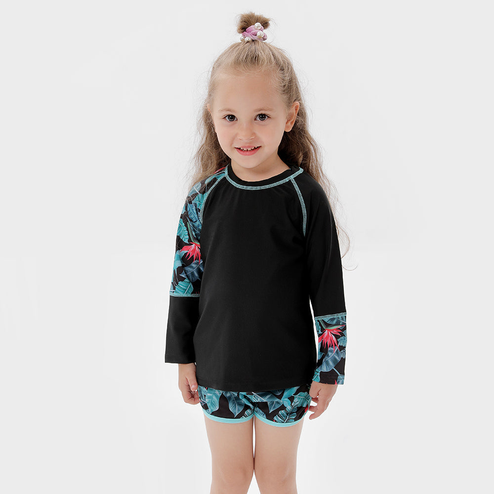 Family Matching Swimwear Floral Print Two-piece Long Sleeve Swimsuit