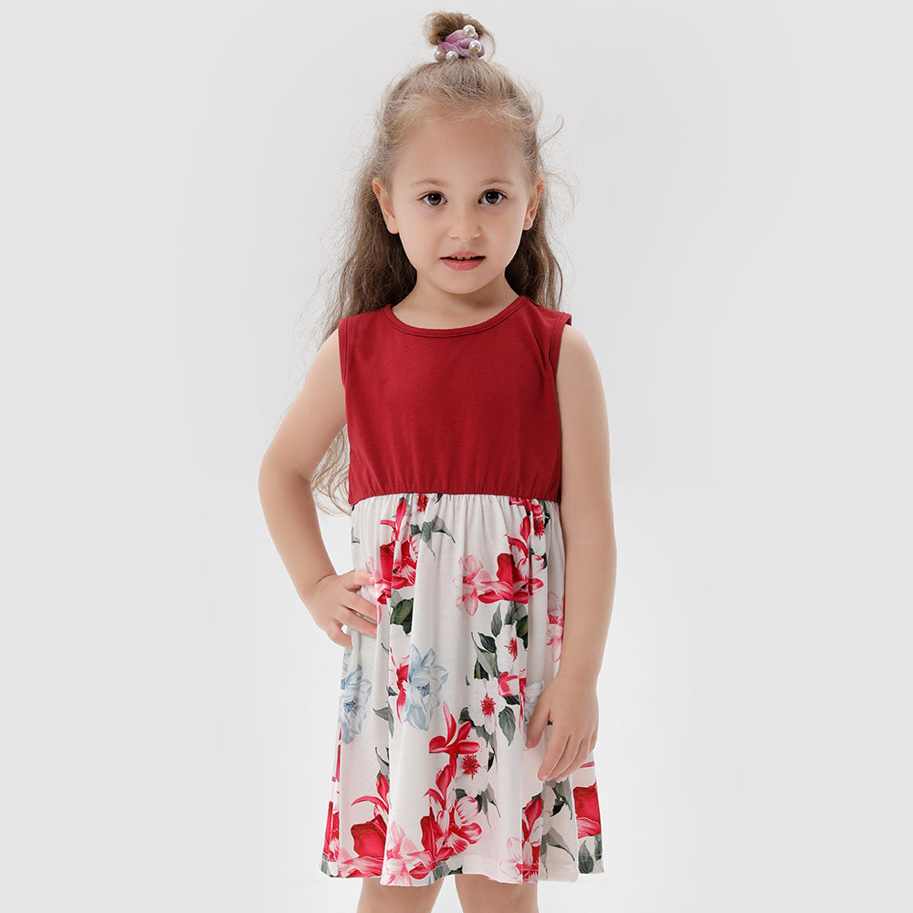 2022 Family Matching Outfit Red Floral Print Dresses and T-shirts Sets