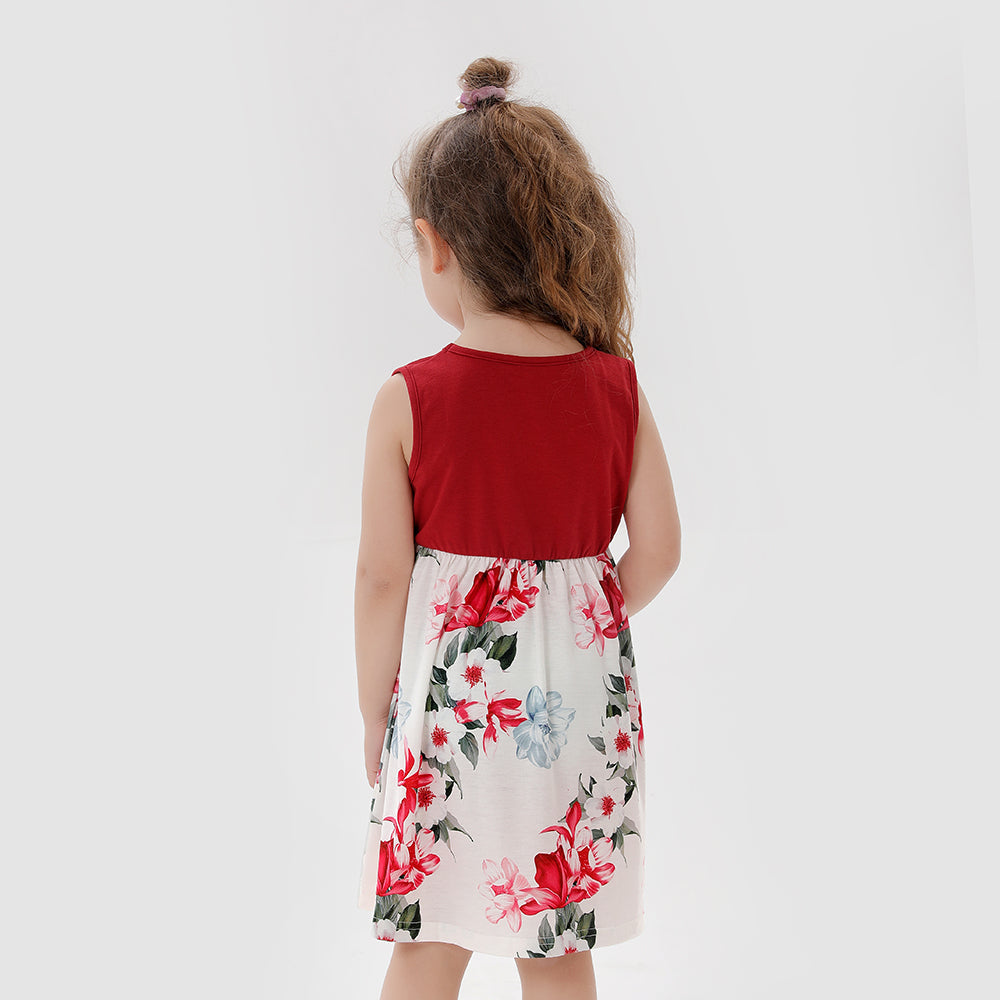 2022 Family Matching Outfit Red Floral Print Dresses and T-shirts Sets