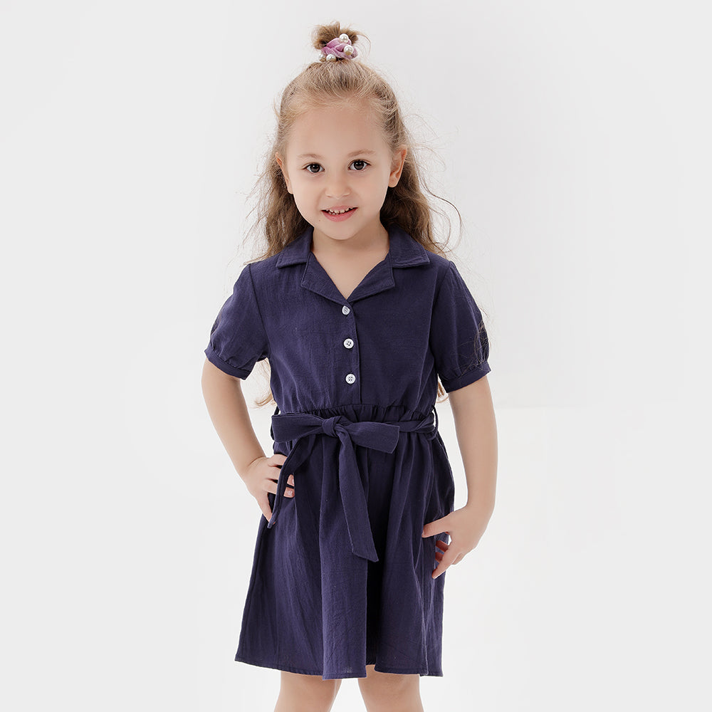 Short-sleeve Buttoned Self-Tie Jumpsuits for Mommy and Me