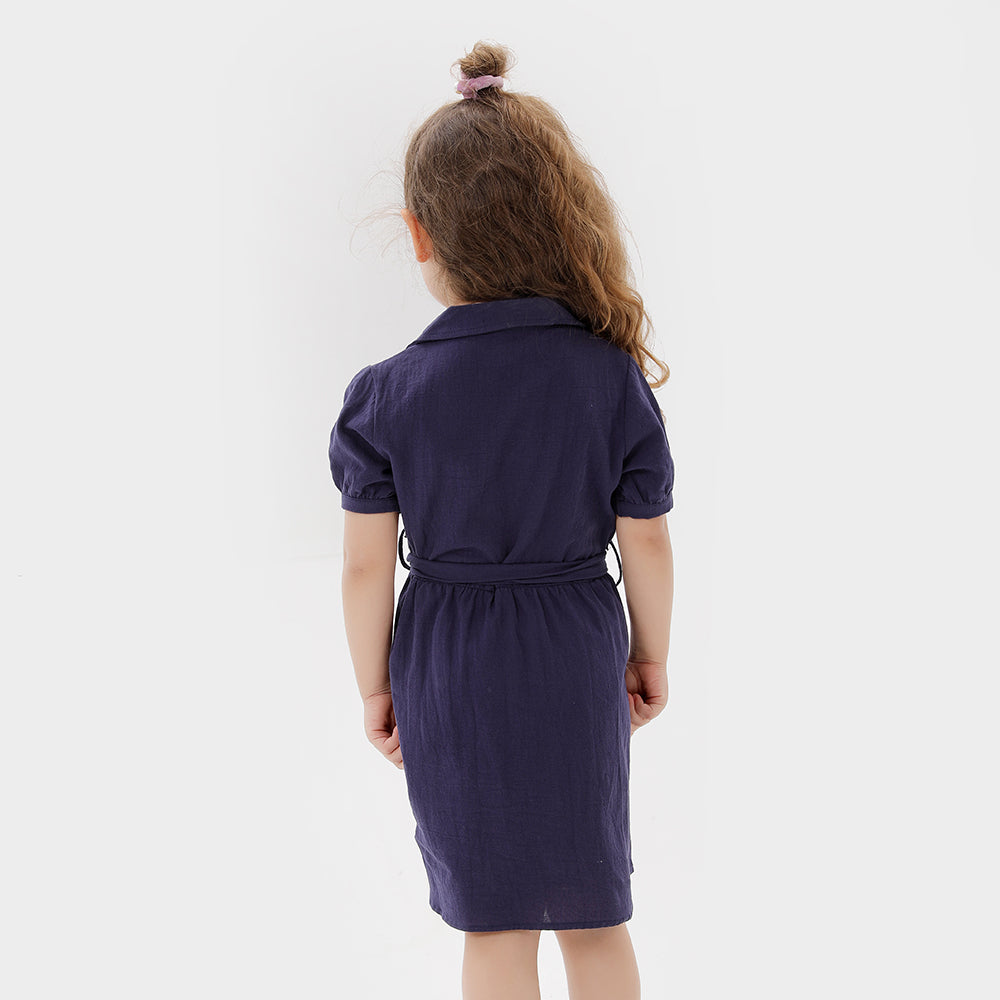Blue Mom & Daughter Matching Midi Short Sleeve Dresses