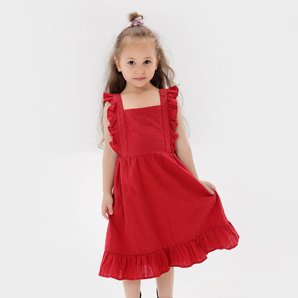 Solid Color Flutter-sleeve Matching Dresses for Mommy and Me