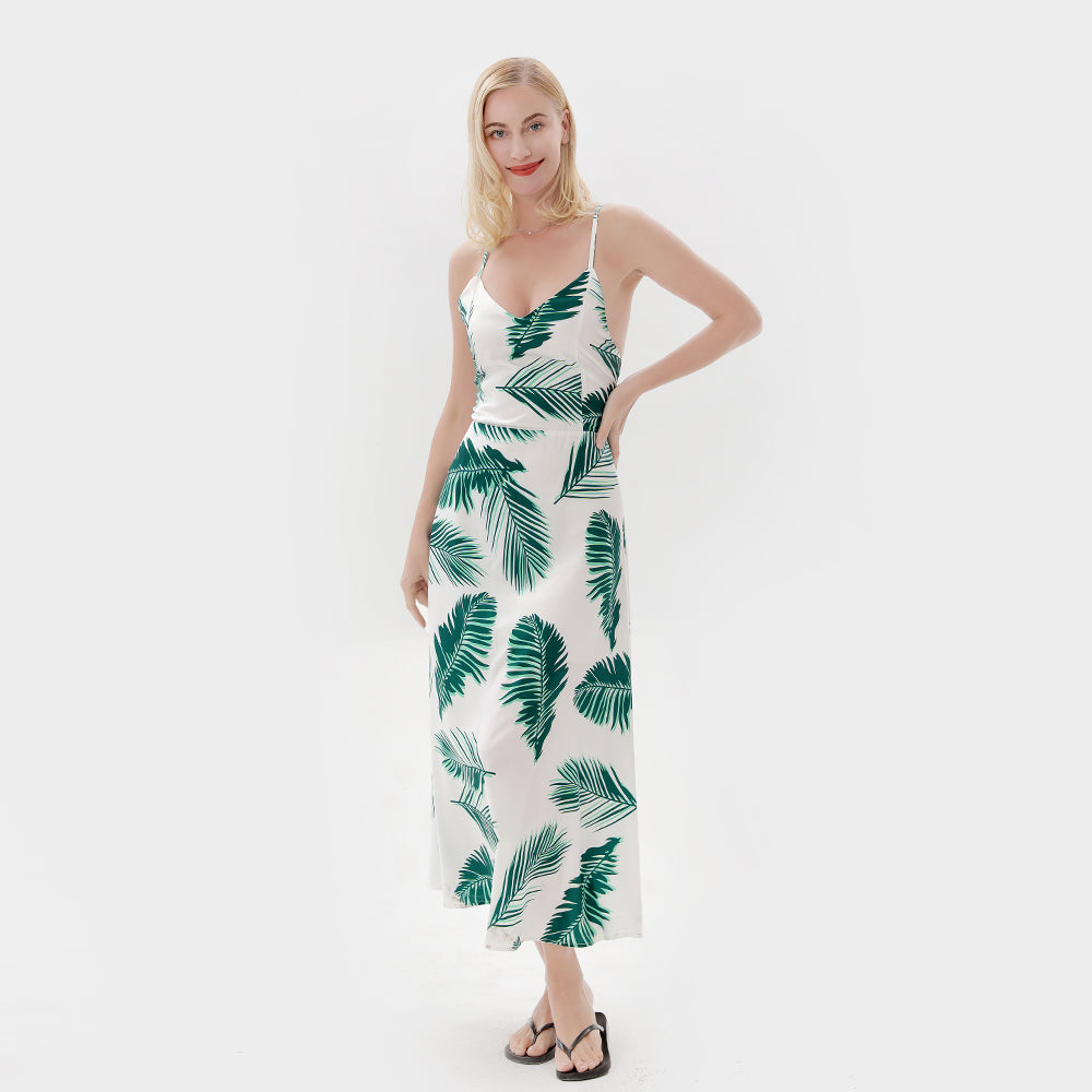Plant Print Sling Backless Matching Maxi Dresses for Mommy and Me
