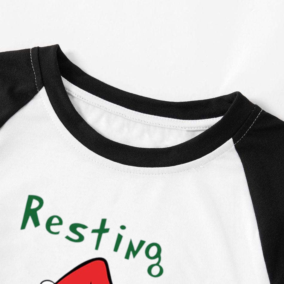 Christmas Cute Cartoon Wearing Christmas Hat and 'Resting Face' Letter Print Casual Long Sleeve Sweatshirts Black Contrast Top and Black and Gren Plaid Pants Family Matching Pajamas Sets