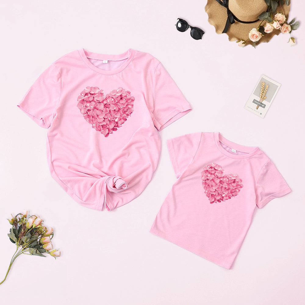Mommy and Me Love Heart Print Short Sleeve T-Shirt