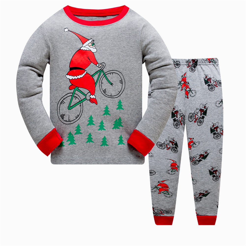 Santa Claus Print Christmas Family Grey Pajamas Set