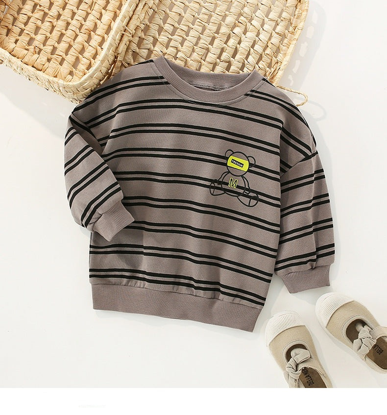 Toddler Boys Bear and Striped Print Sweatshirt