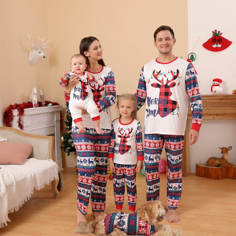 2023 Christmas Family Pajamas Christmas Cartoon Deer Print Family Pajamas Set