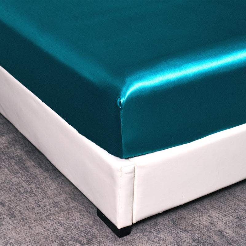 Blue-Green Satin Flat Sheet Fitted Sheet Pillowcase Four-Piece Sets
